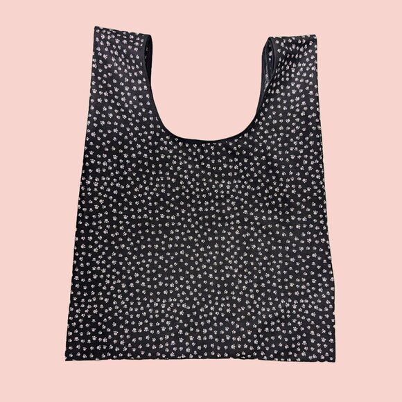 Handmade Handbags - Set of 2 Black Reusable & Foldable Shopping Bag Paws Print